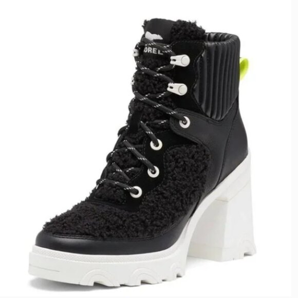 Sorel Women's Brex Heel Cozy Lace Booties Boots 9 Black Sea Salt GIFT NEW - Picture 1 of 9